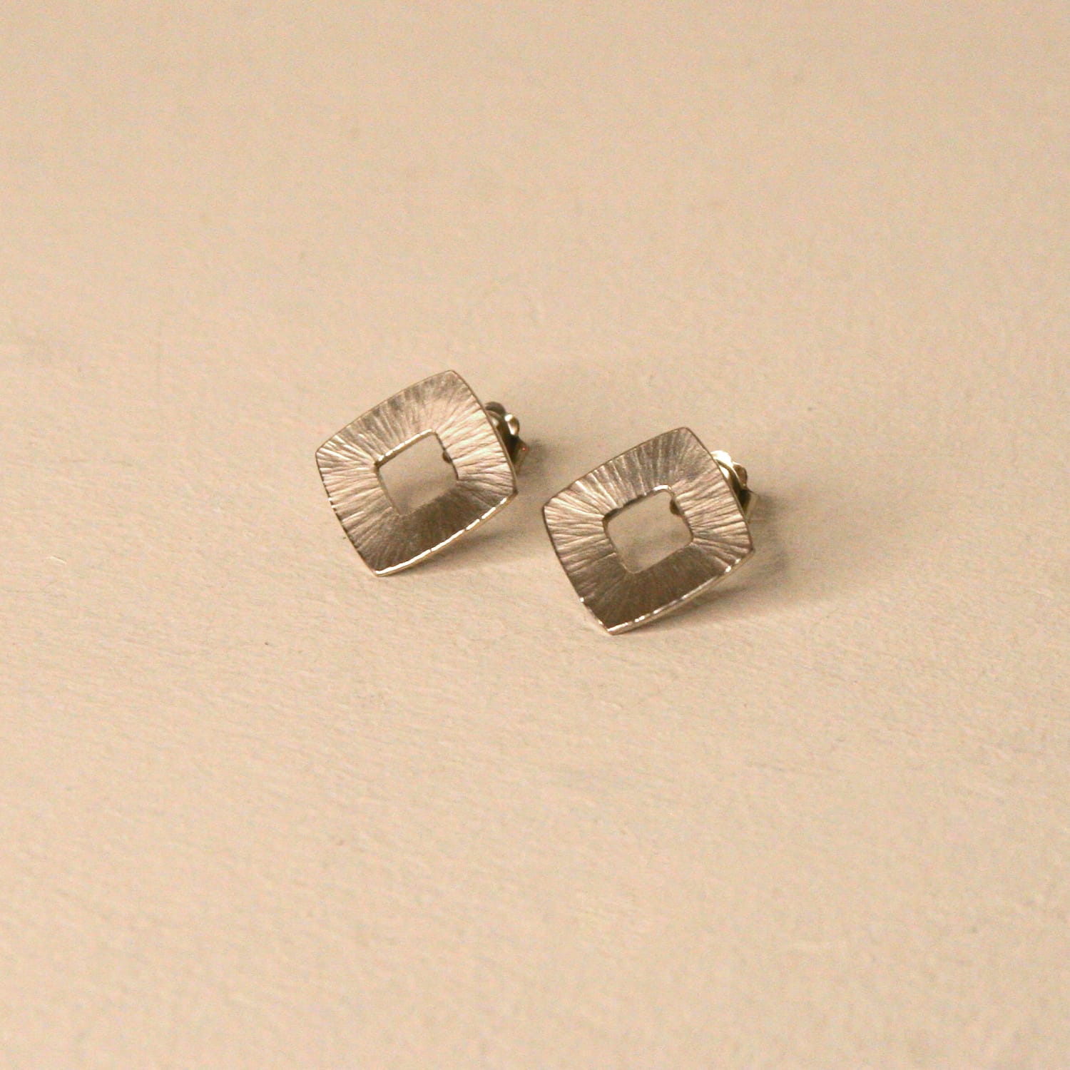 Emily Fermor, Large Cushion Sterling Silver Rays Earring Studs