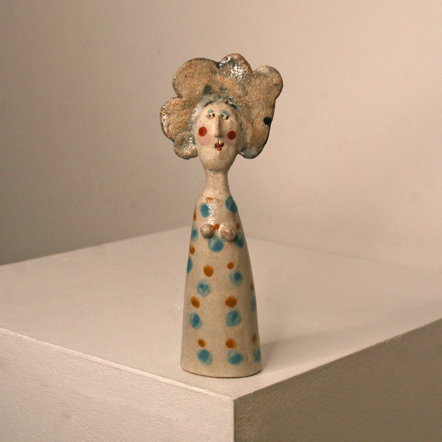 Jane Muir, Little Lady - White with Spotty Blue & Orange