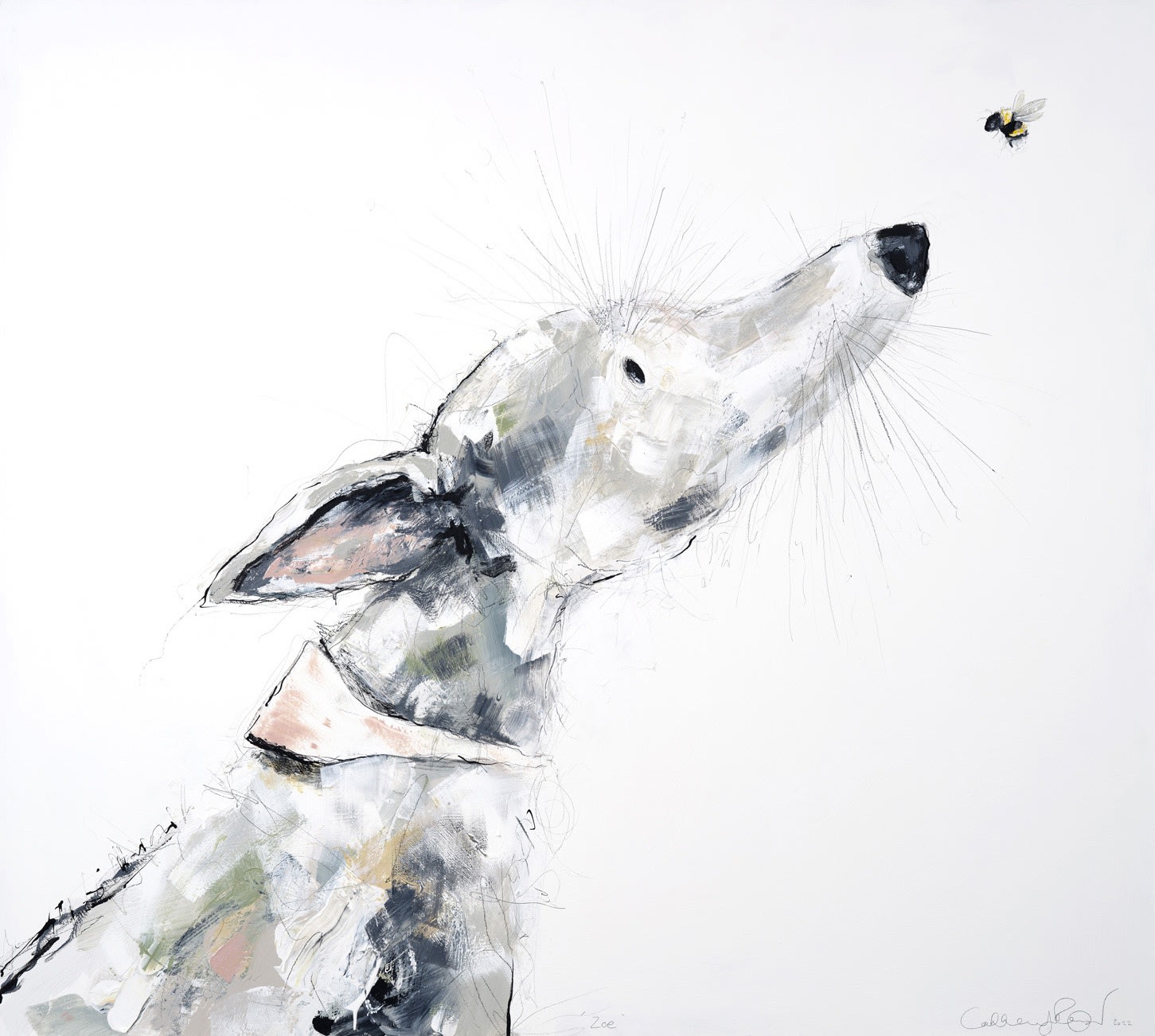 Catherine Rayner 'Zoe (Large Whippet and Bee)', Original Mixed Media on Board