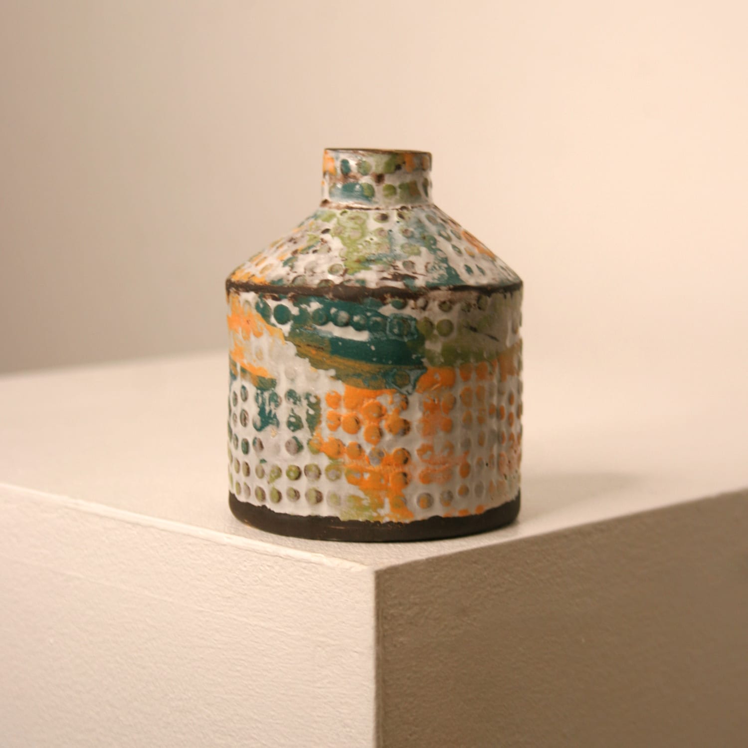 Elly Wall, Teal, Orange & Sage Bottle Vase II