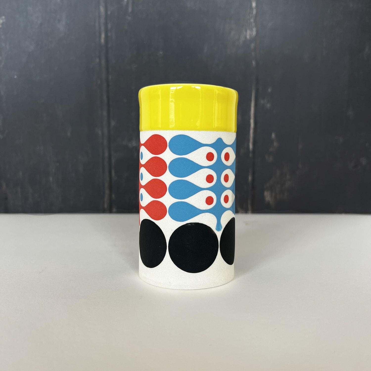 MapMap, Flat Top Can Vase - Yellow, Sky Blue, Red & Black