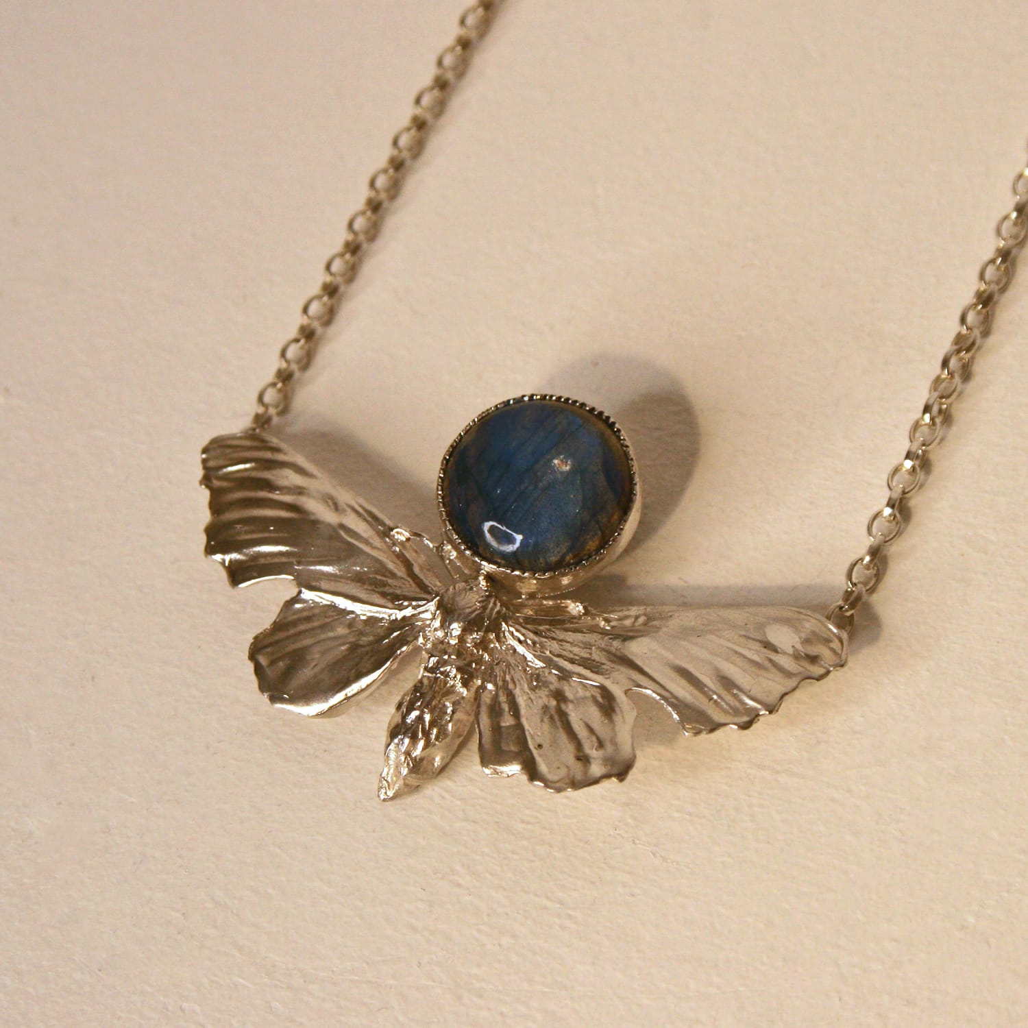 Lucy Jade Sylvester, Silver Hawkmoth & Labradorite Pendant Necklace