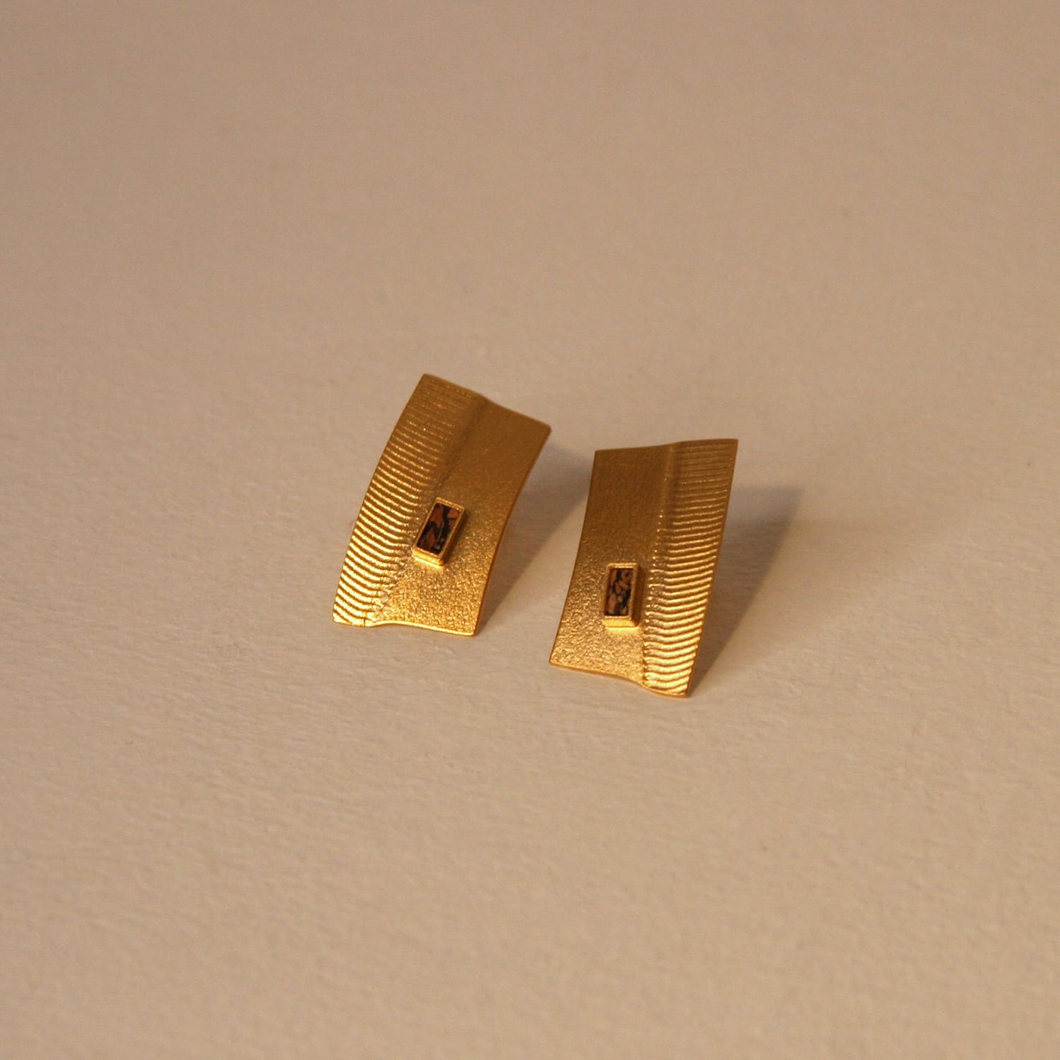 Kate Wilkinson, Rectangle Athena 24ct Gold Plated Silver & Cork Earring Studs