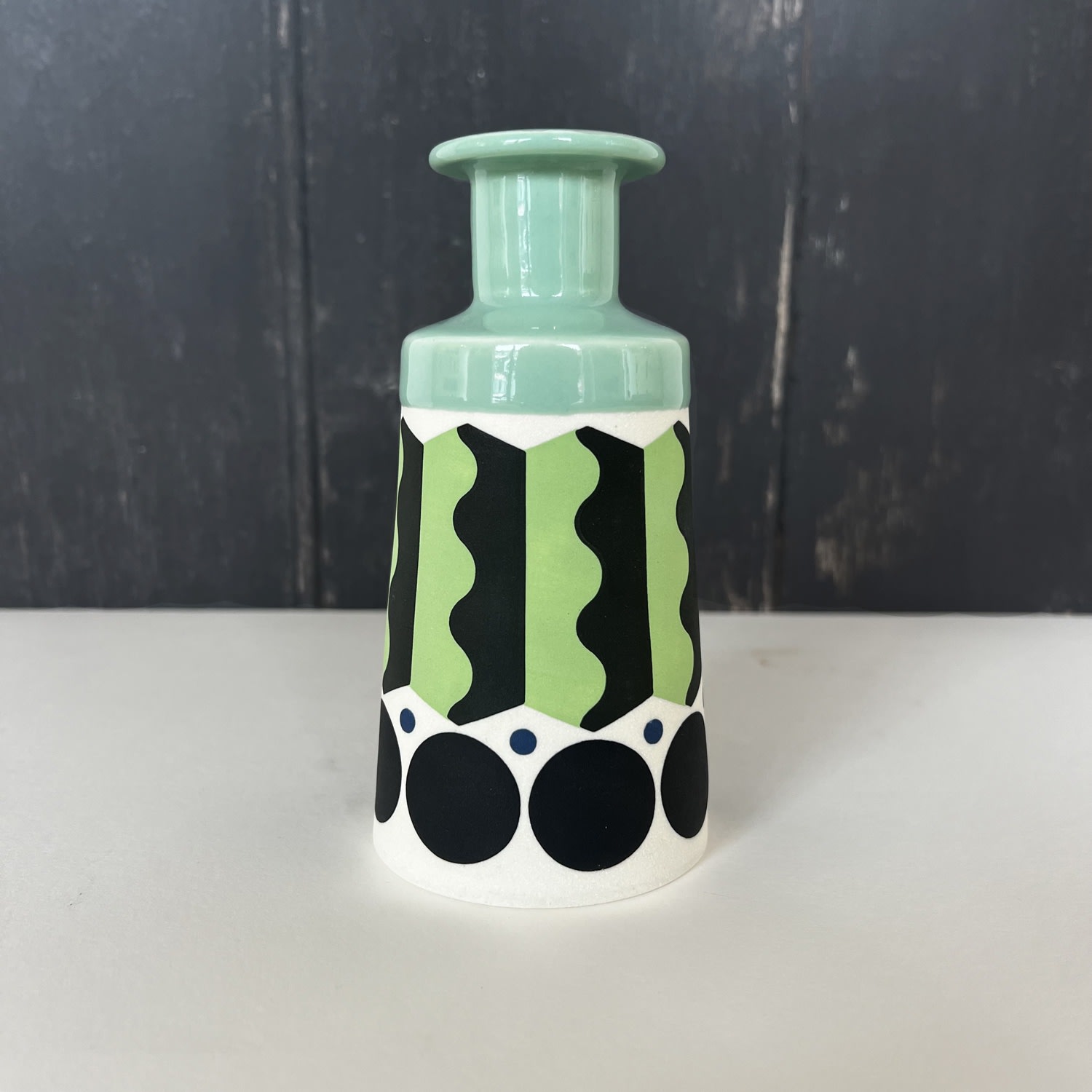 MapMap, Cone Bottle Vase - Mint & Black