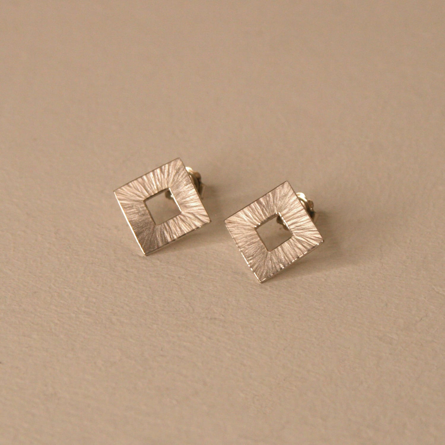 Emily Fermor, Large Square Sterling Silver Rays Earring Studs