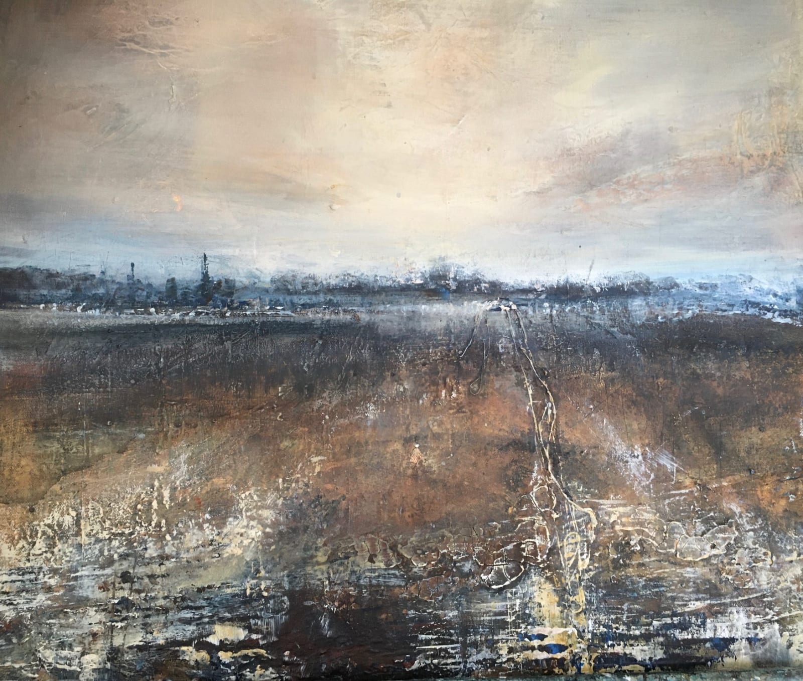 Bee Bartlett view of Port Meadow Oxford in sepia tones, the spires of the city in the distance