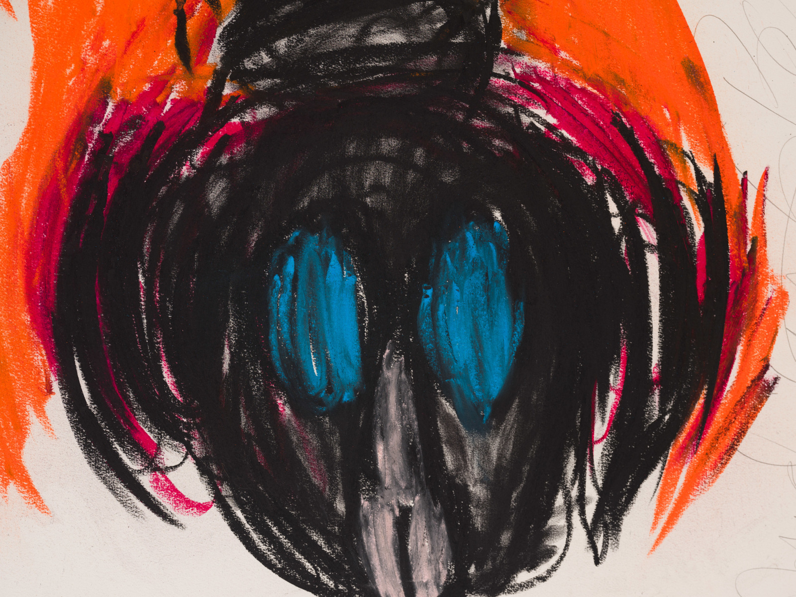Judith Bernstein, Dick in a Head #22 (Blue Eyes, Orange Ground), 2010