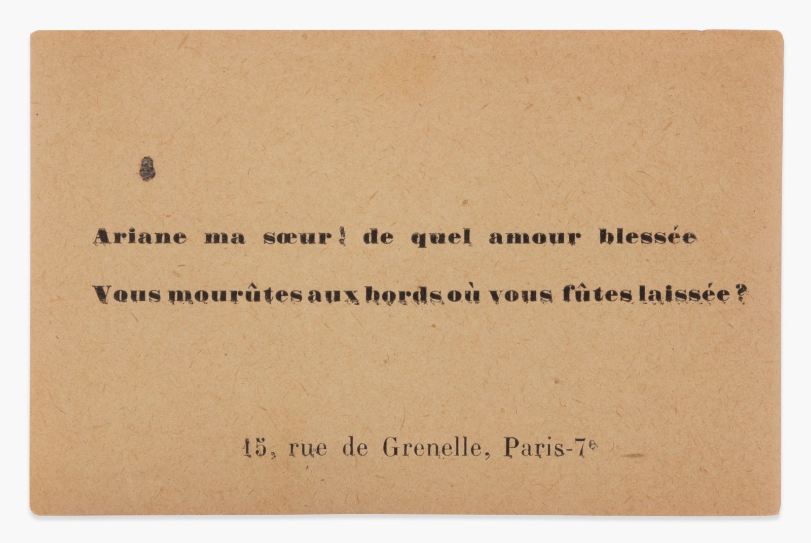 Bureau de recherches surréalistes, Ariane ma sœur! de quel amour blessée : vous mourûtes aux bords où vous fûtes laissée?, 1924