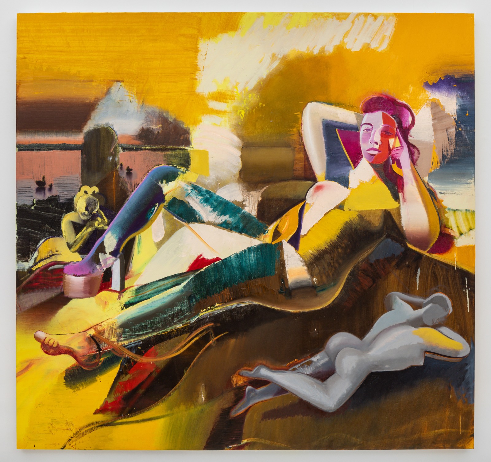 Katherina Olschbaur, Large Reclining Nude (Selbstporträt mit Bodenseeschwänen), 2022