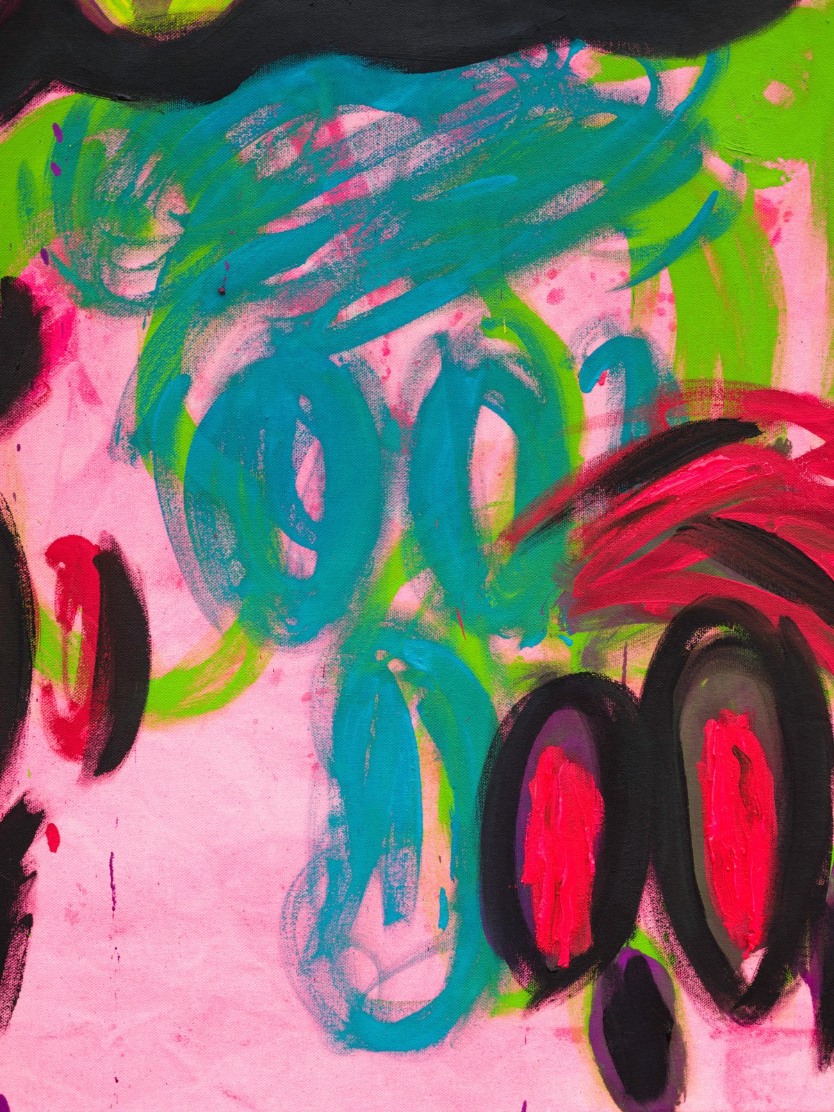 Judith Bernstein, Death Heads (Four Eyes on Hot Pink Ground), 2024