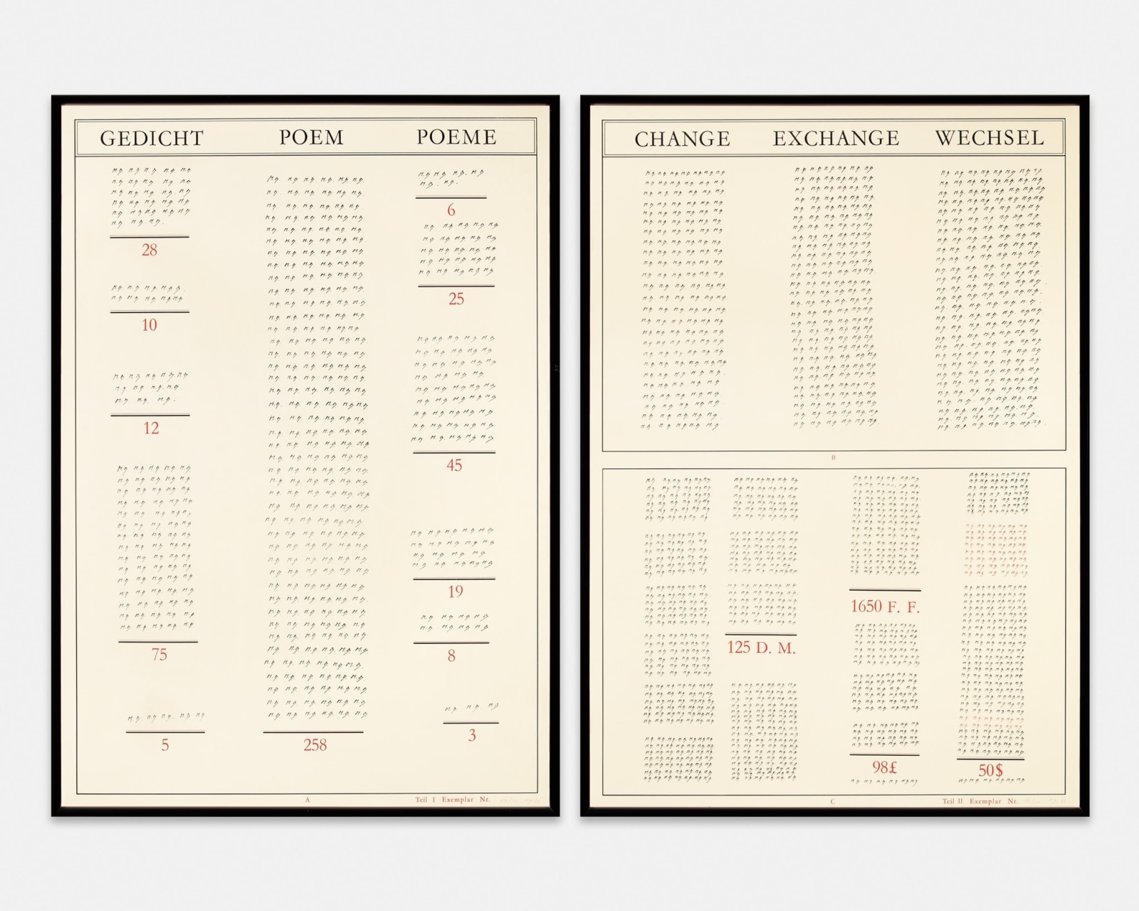 Marcel Broodthaers, Gedicht - Poem - Poème / Change - Exchange - Wechsel, 1973
