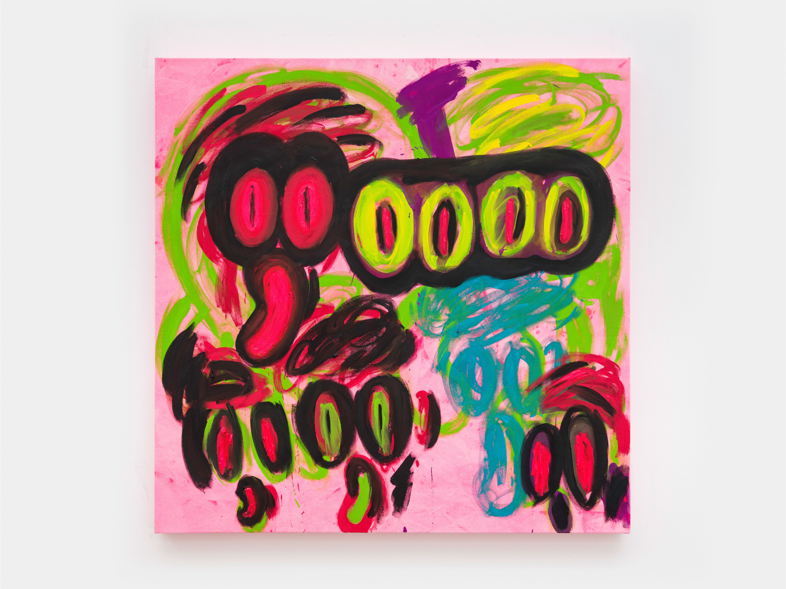 Judith Bernstein, Death Heads (Four Eyes on Hot Pink Ground), 2024