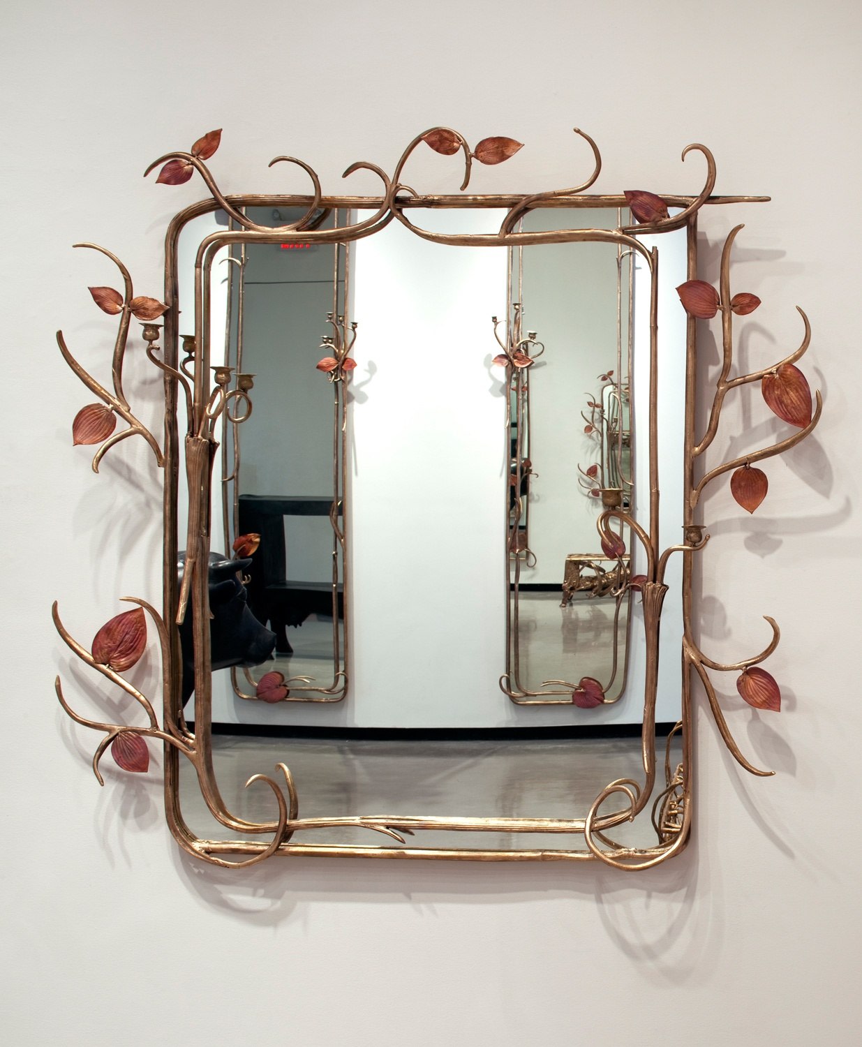 Claude Lalanne, Mirror with 15 leaves, 4 candle-rings, 2009