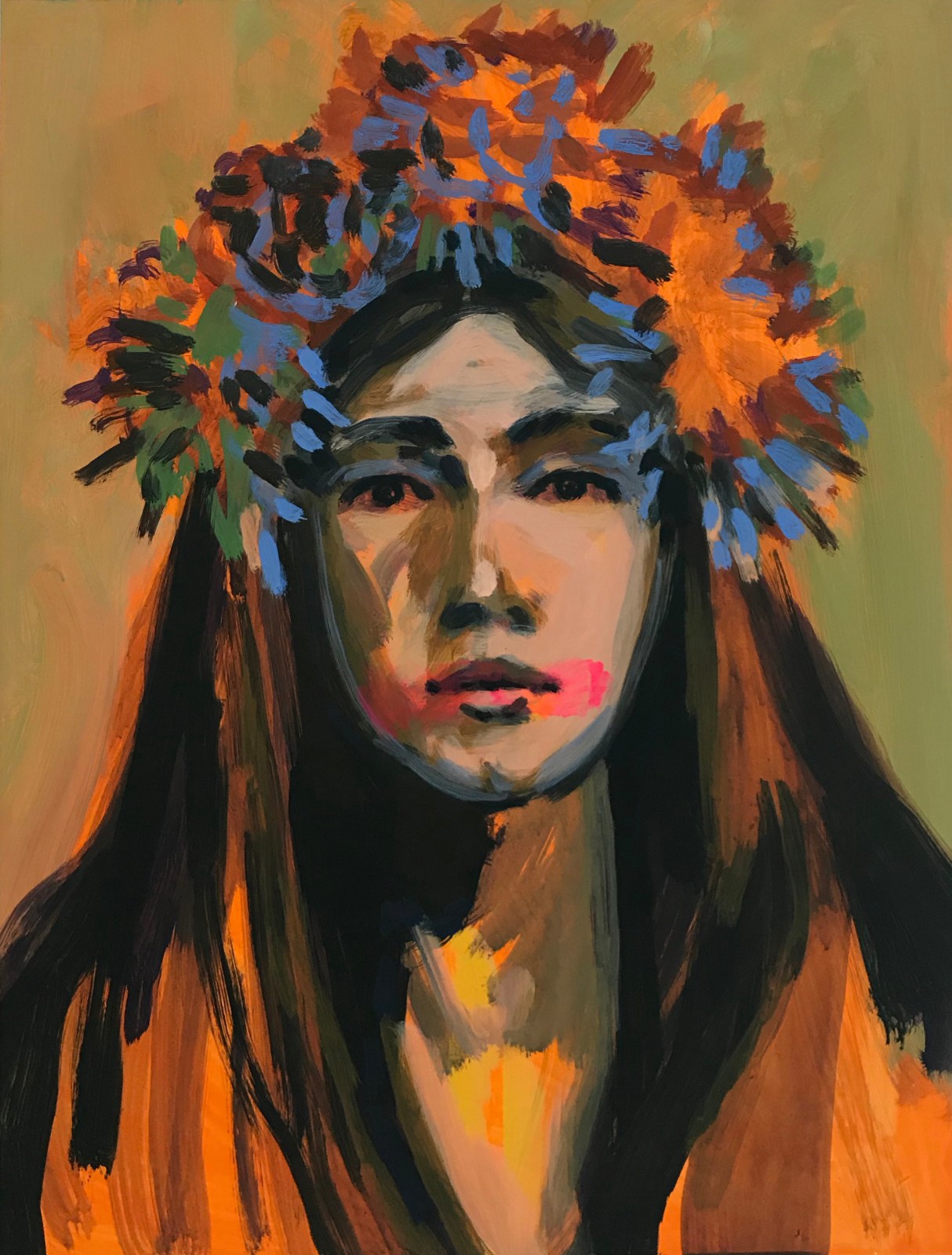 Claire Tabouret, Makeup (bright lipstick), 2018