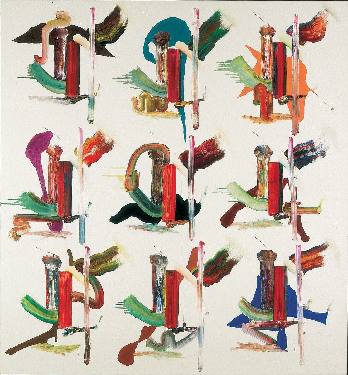 Fiona Rae, Untitled (nine on yellow 1), 1989