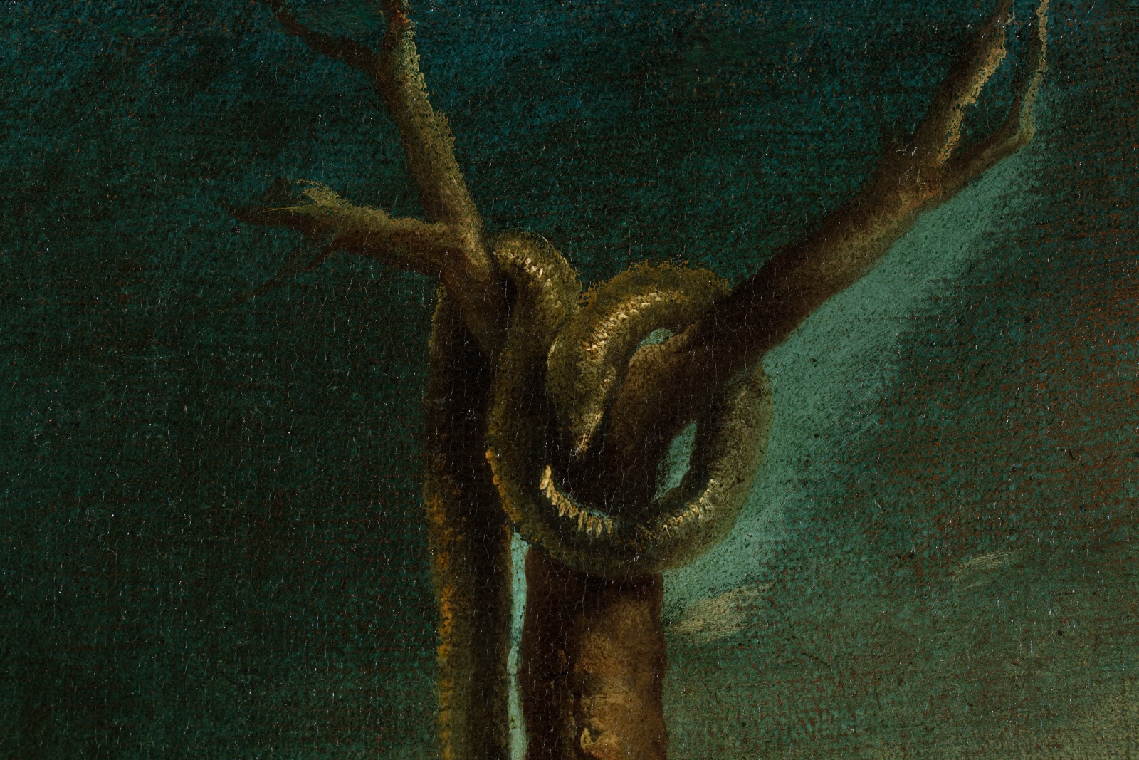 Detail of a painting with a snake above a branch