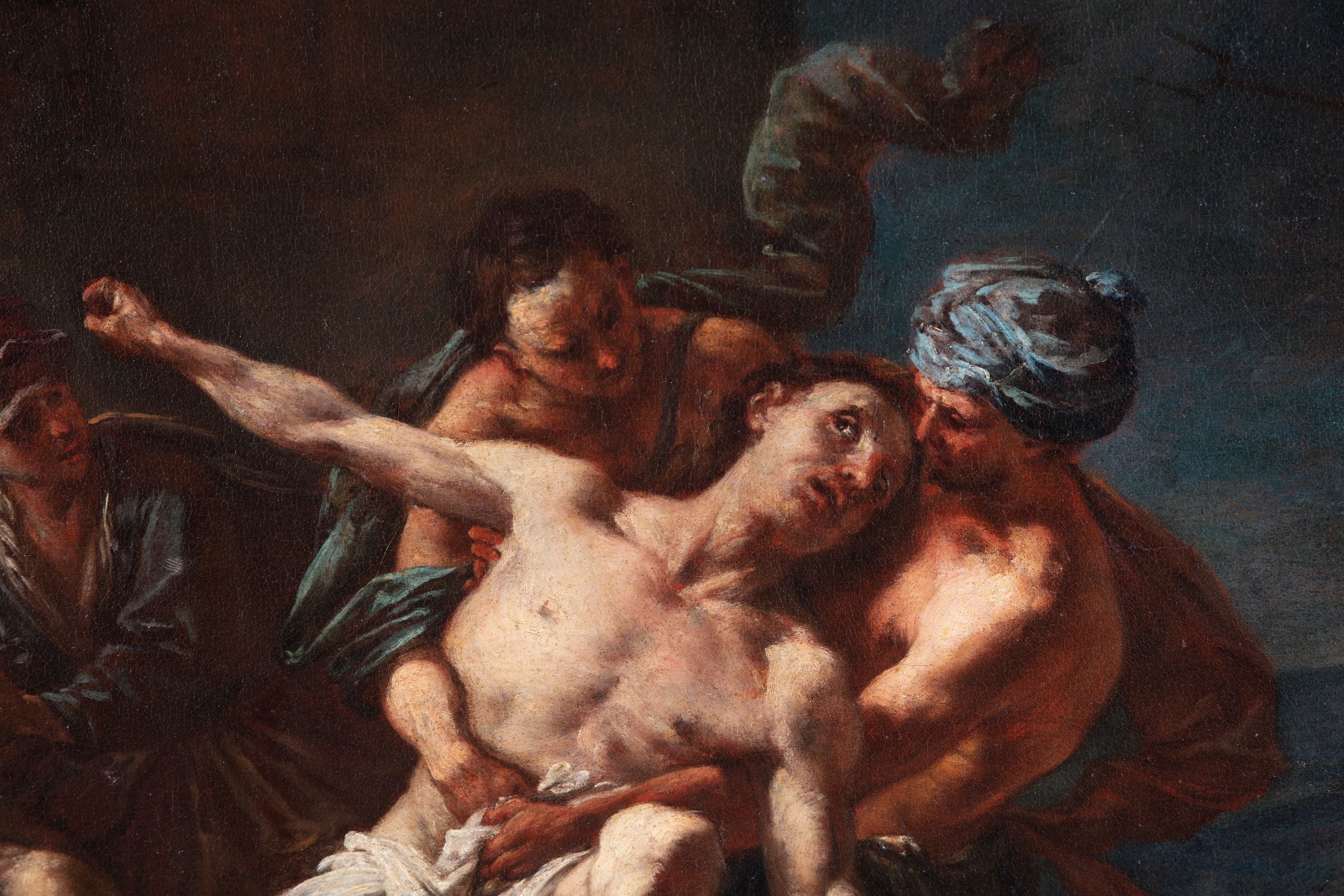 Detail of painting representing three figures