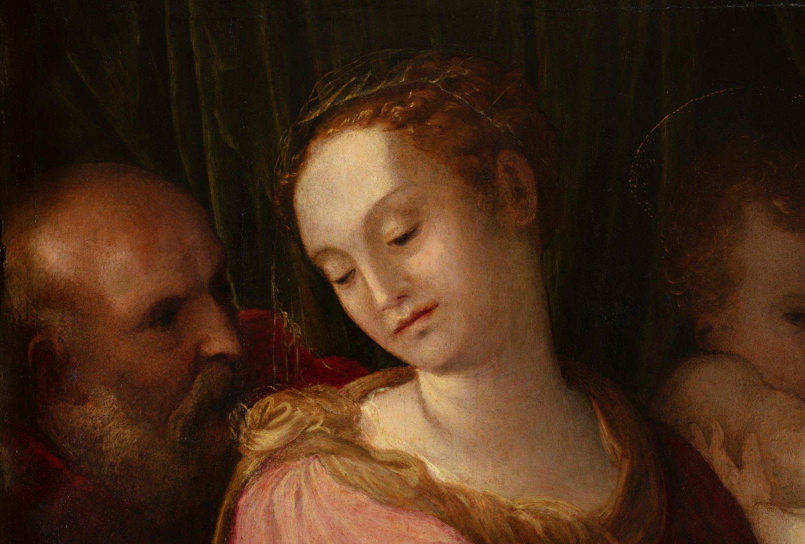 Detail of a painting depicting the Holy Family with St. John and St. Francis