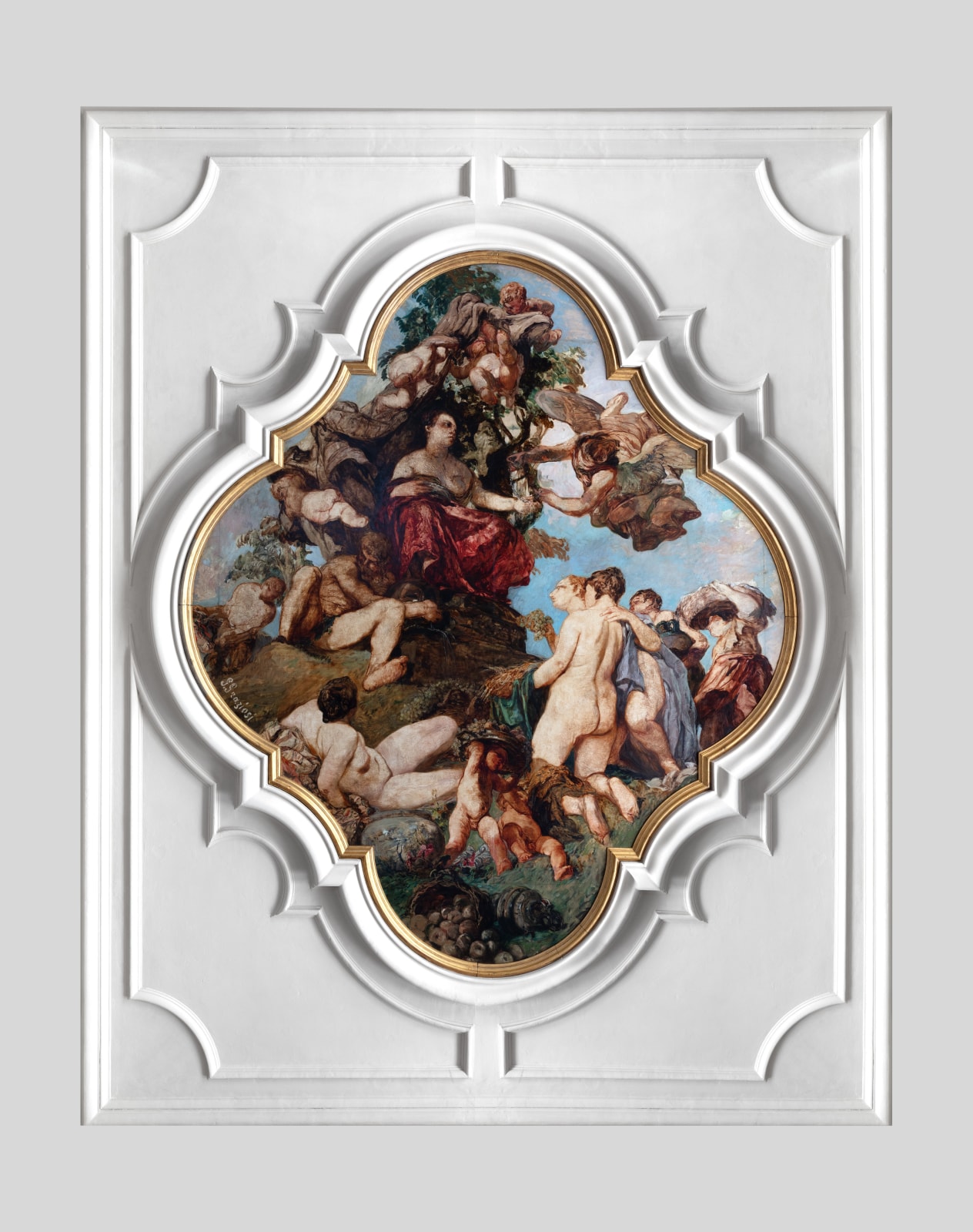 Painting depting various figures of men and women in a heavenly world