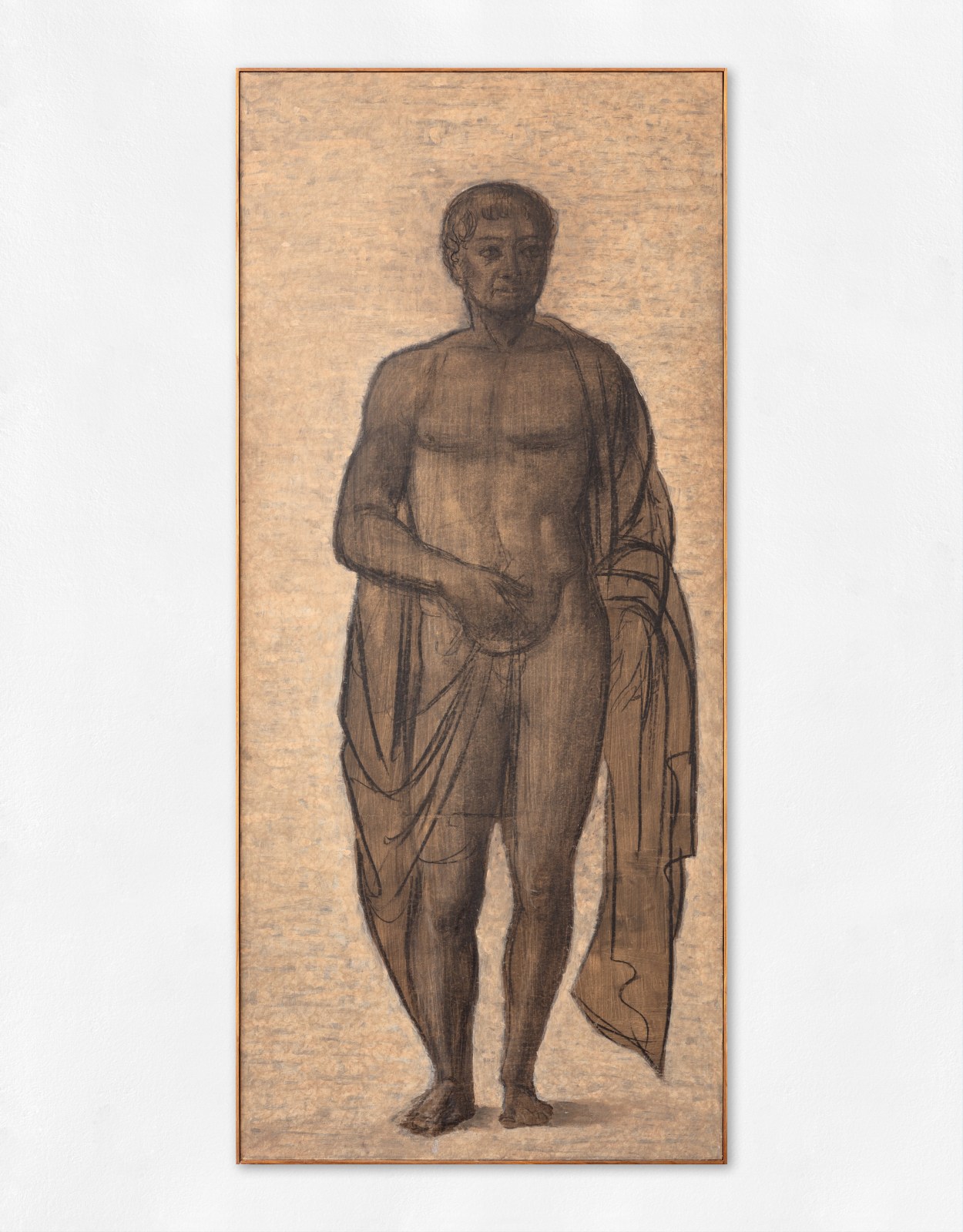 A mixed-media painting of a male figure with drapery.