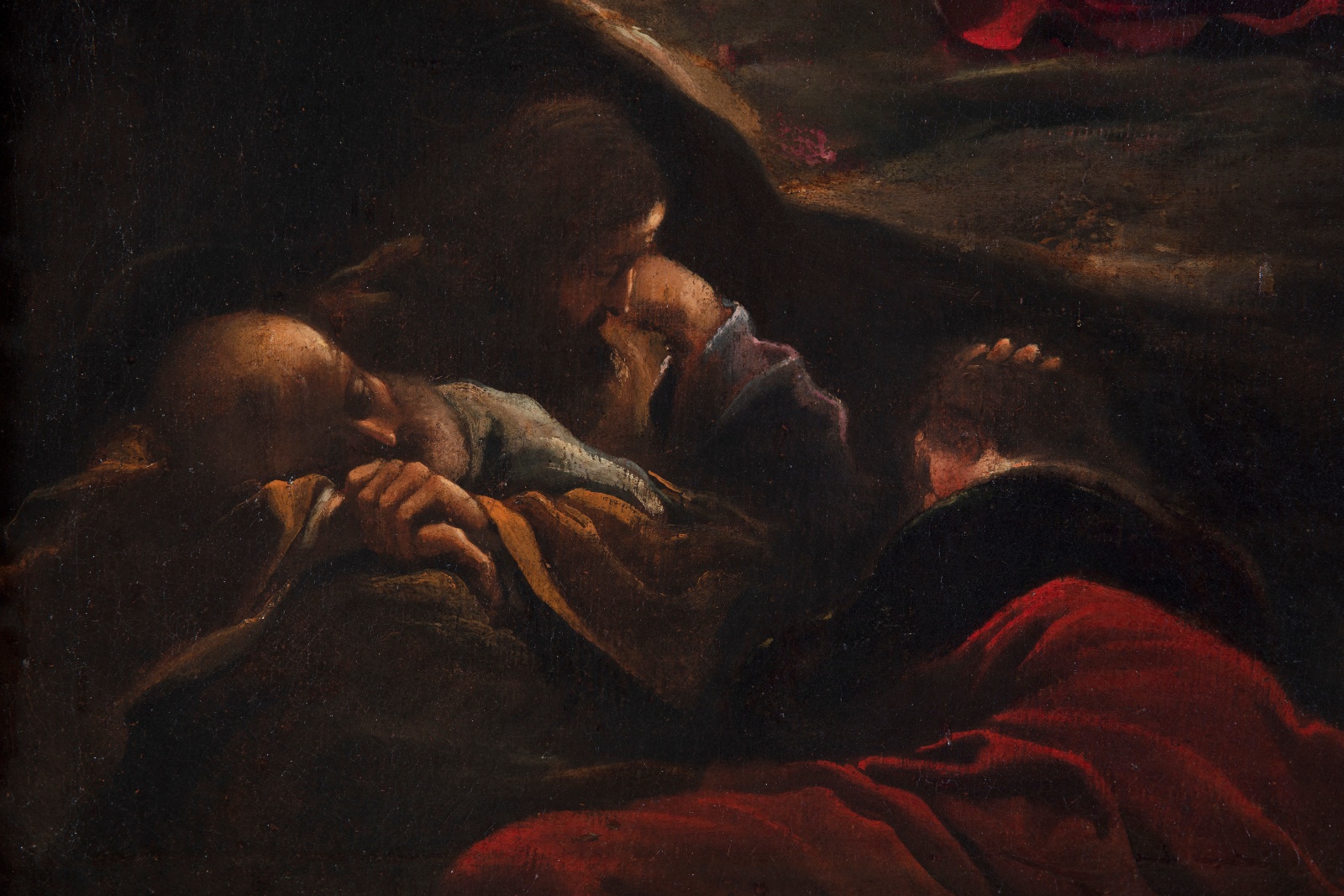 Detail of the painting with three figures.