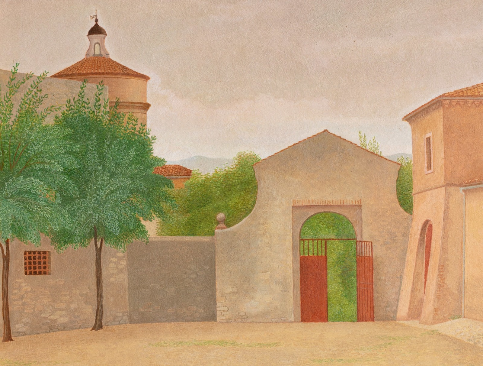 Detail of an oil painting of Castello Massimo in Arsoli.