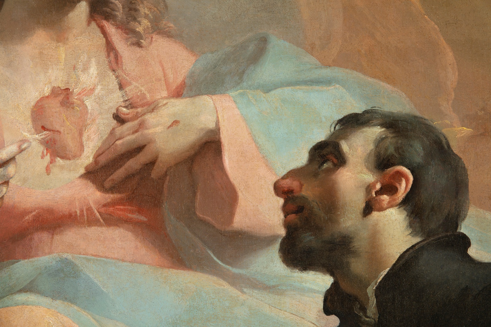 Detail of painting representing the face of St. Camillus