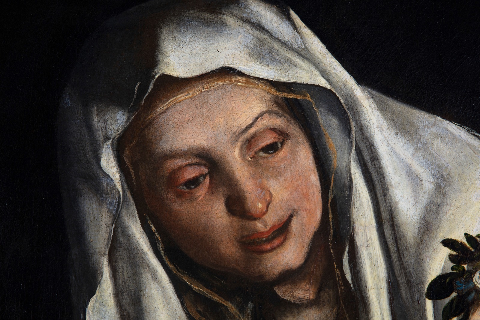 Detail of a painting depicting the apparition of the son Evangelist and an angel to Saint Frances of Rome