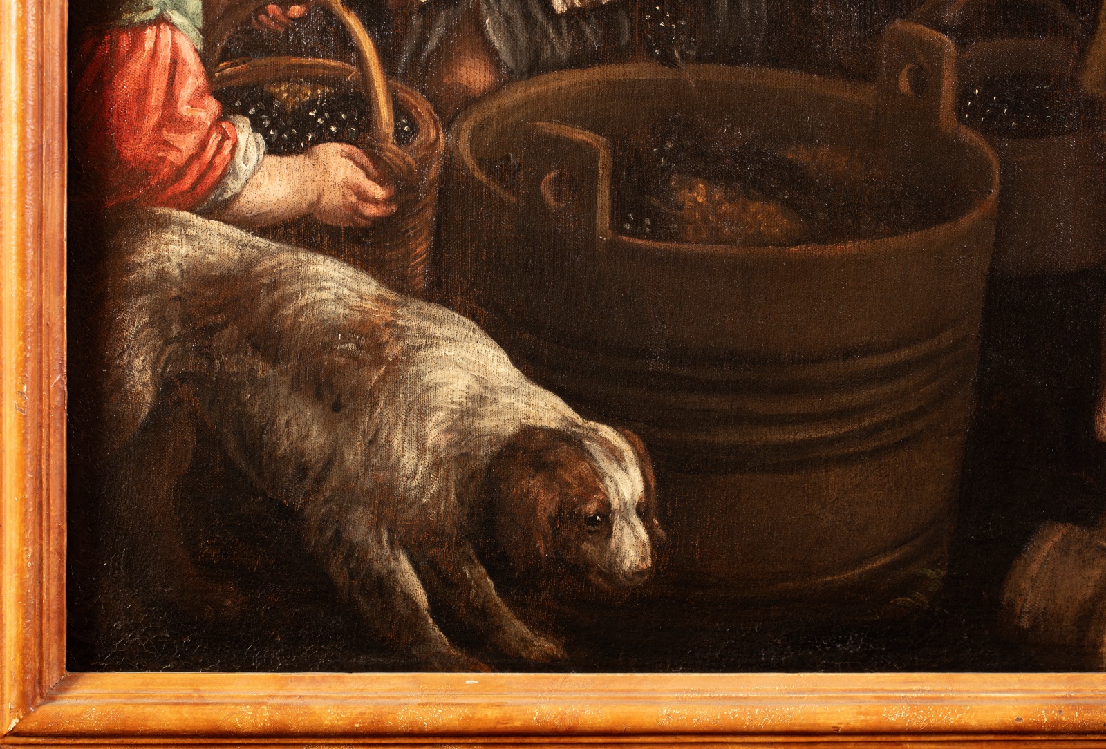 Detail of an oil painting of rural people harvesting food. Artwork details: Artist: Leandro Bassano (Leandro da Ponte) (area). Artwork title: L'Autunno. Artwork dates: c.1600-10. Artwork medium: Oil on canvas. Artwork dimensions: 144.5 x 221 cm.