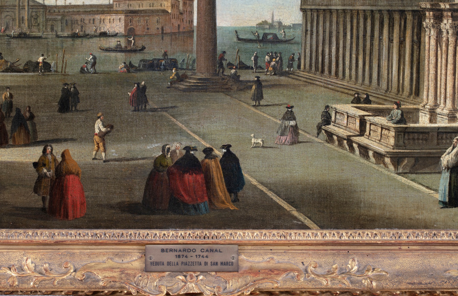 Detail of an oil painting of a Venetian scene.