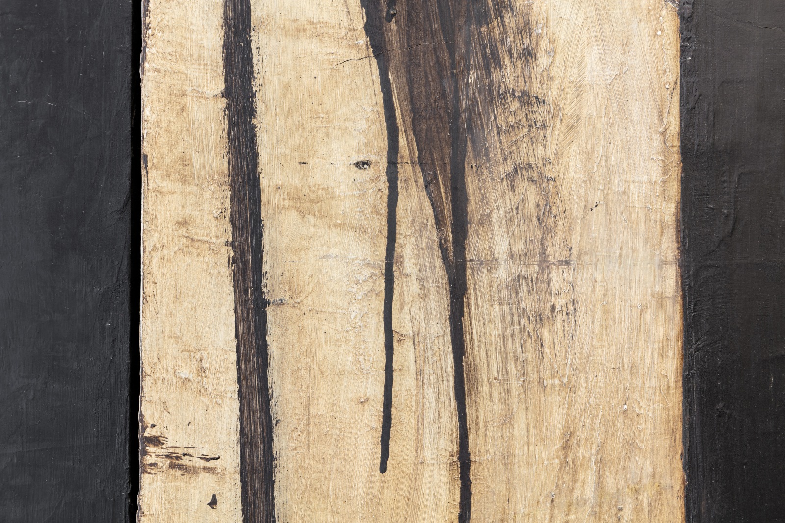Detail of an abstract painted wall sculpture made from oil on board.