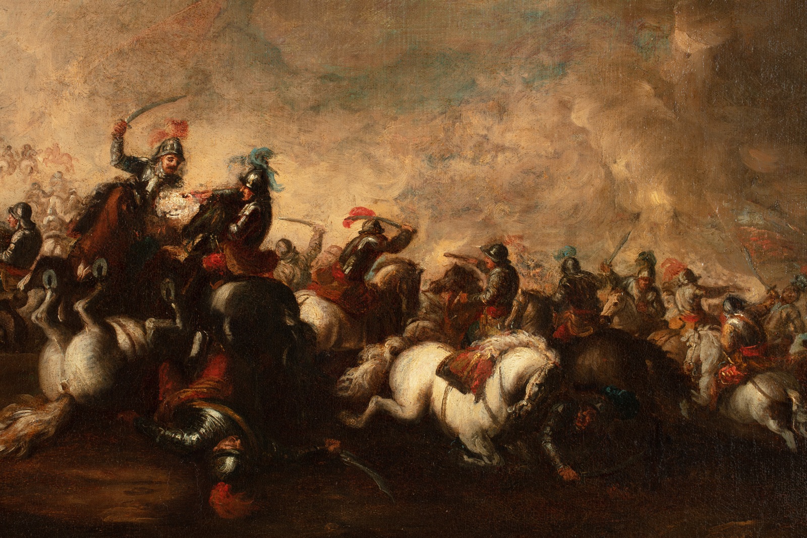 painting depicting a battle between knights