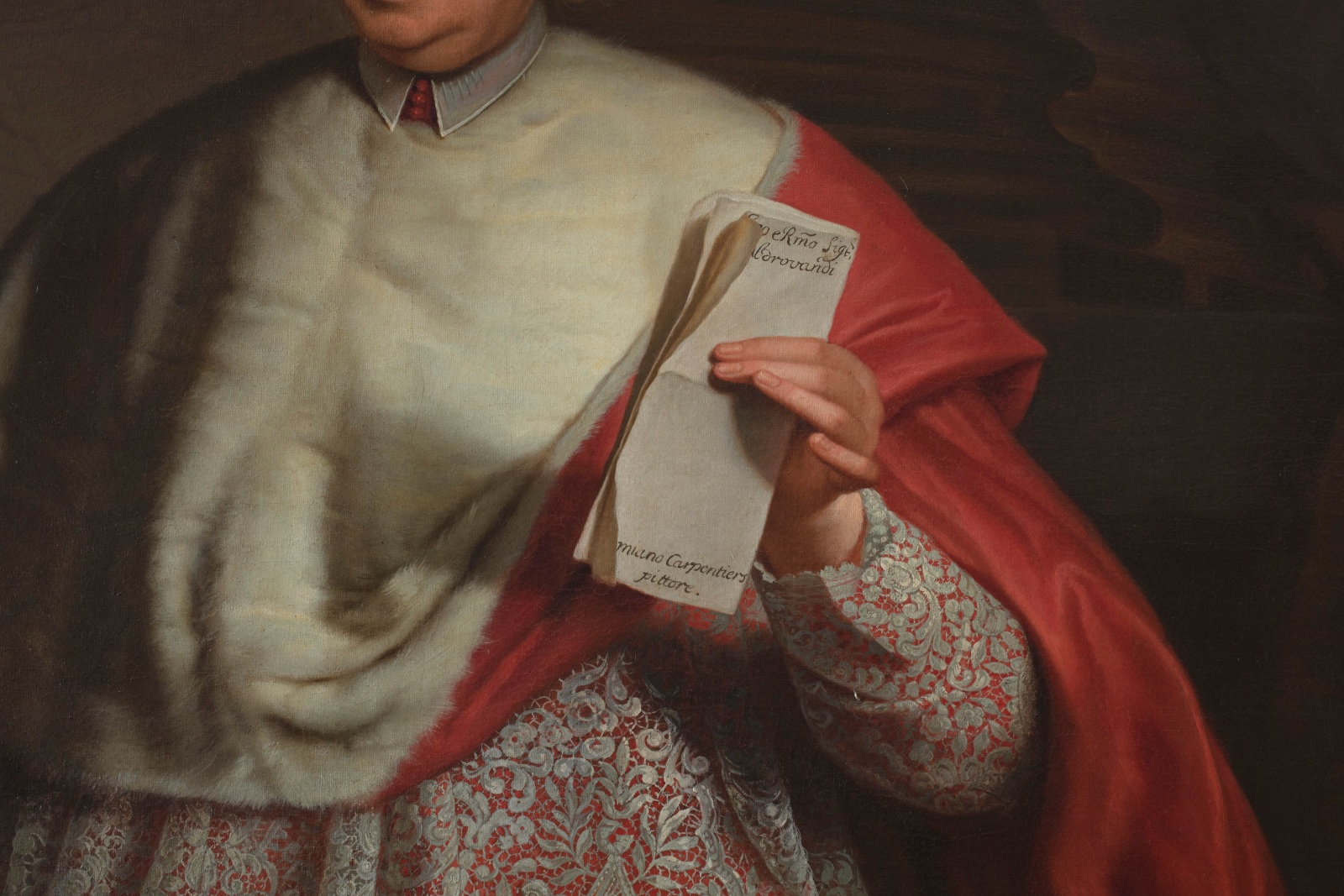 Detail of a painting of Cardinal Pompeo Aldrovan.