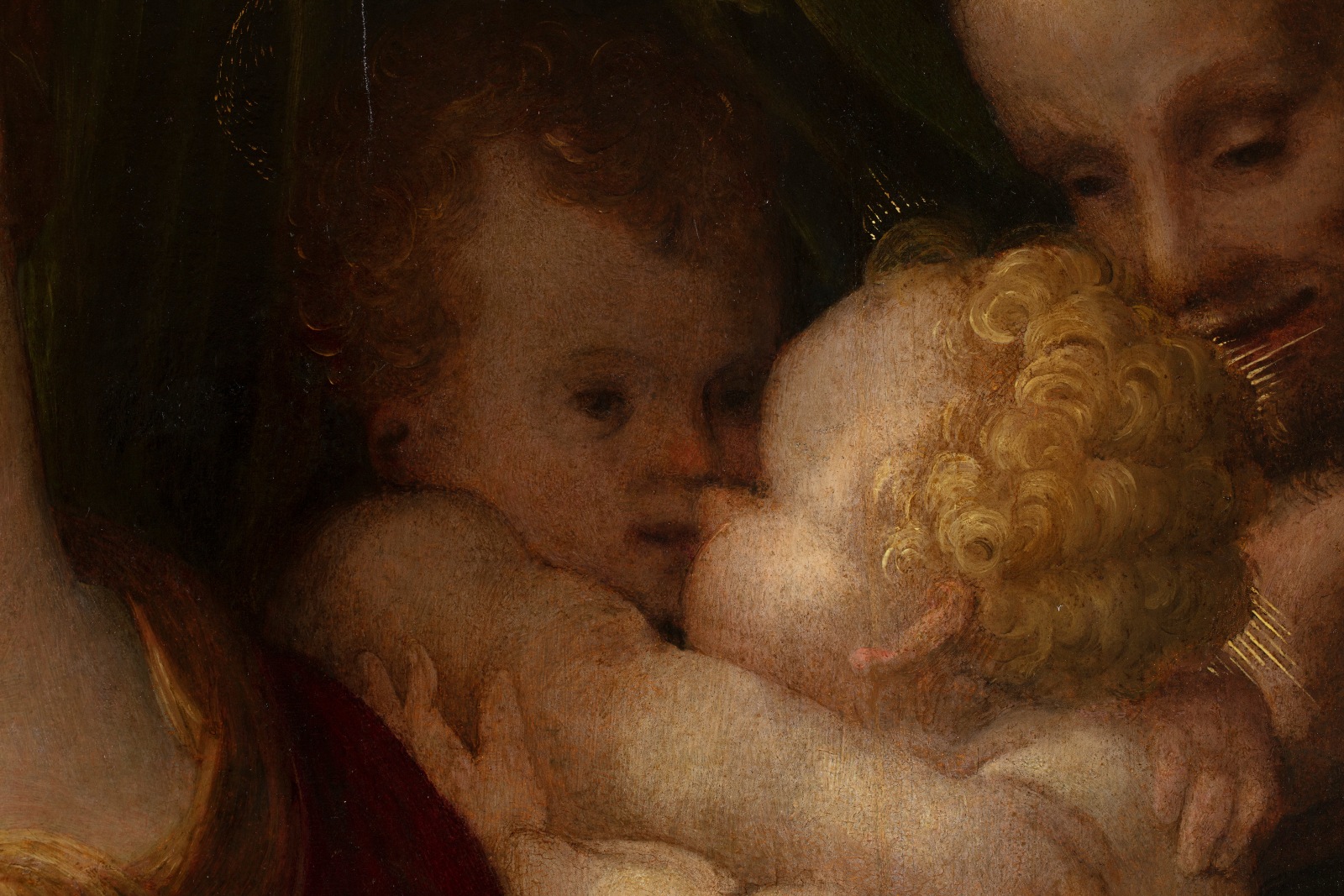 Detail of a painting depicting the Holy Family with St. John and St. Francis