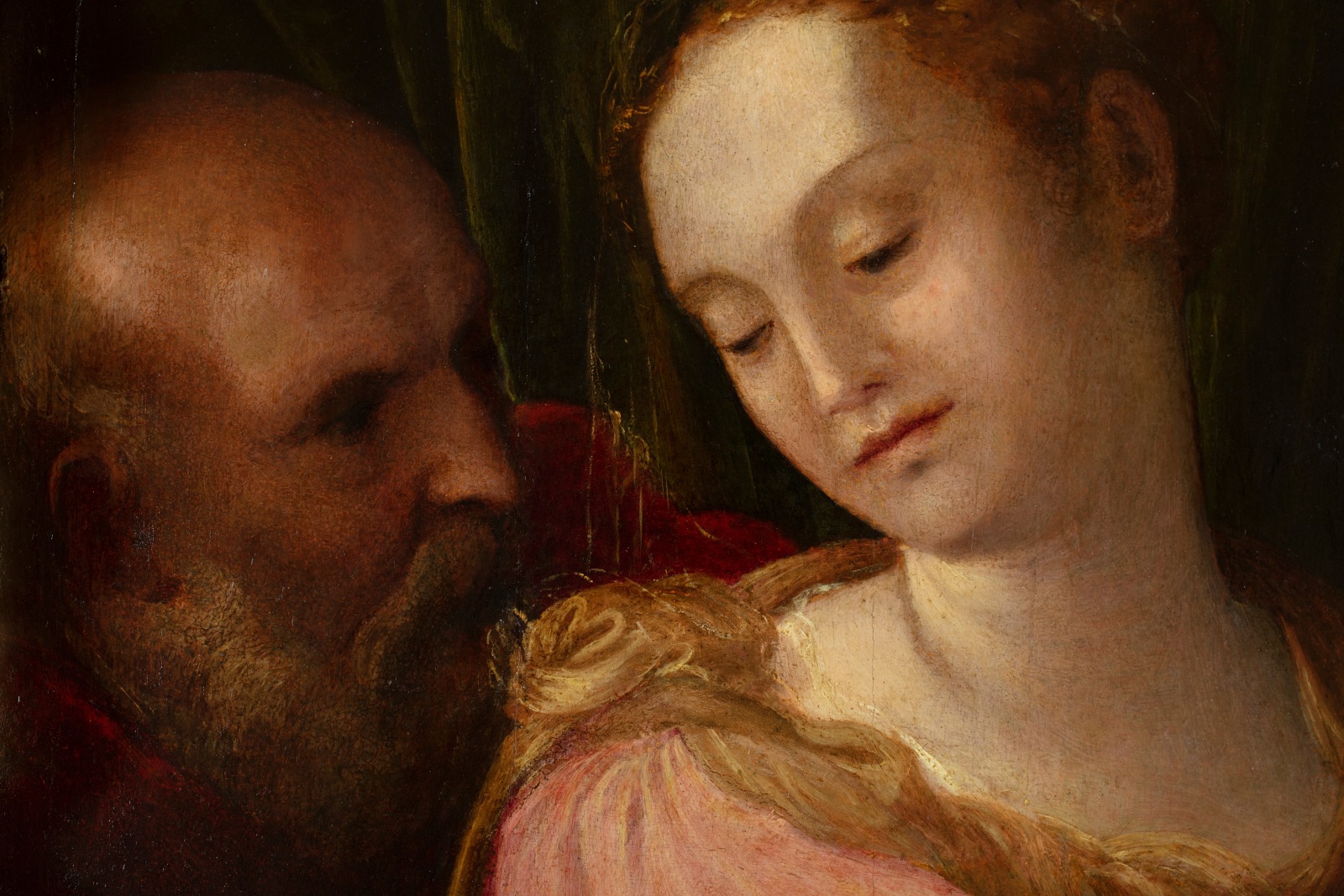 Detail of a painting depicting the Holy Family with St. John and St. Francis