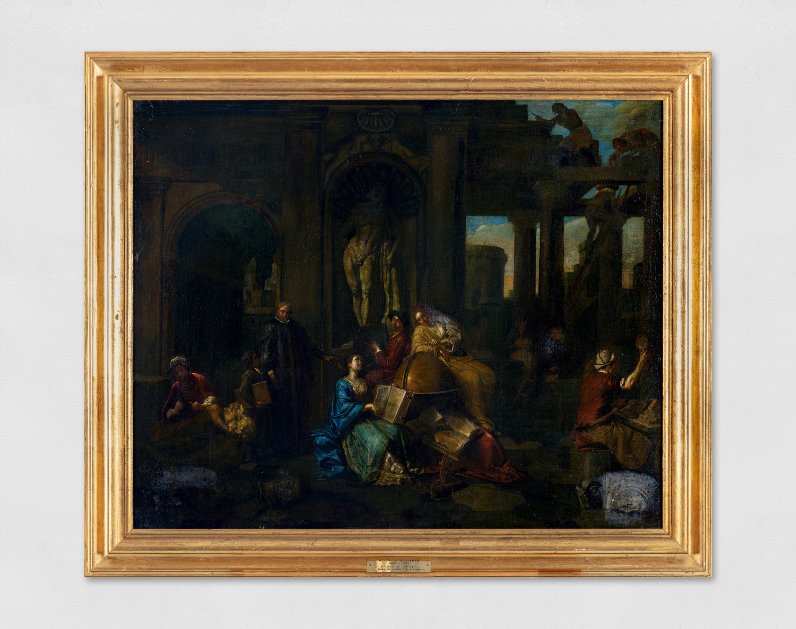 Hendrick Govaerts, Studio di scultori tra rovine classiche con le allegorie della storia e della geografia