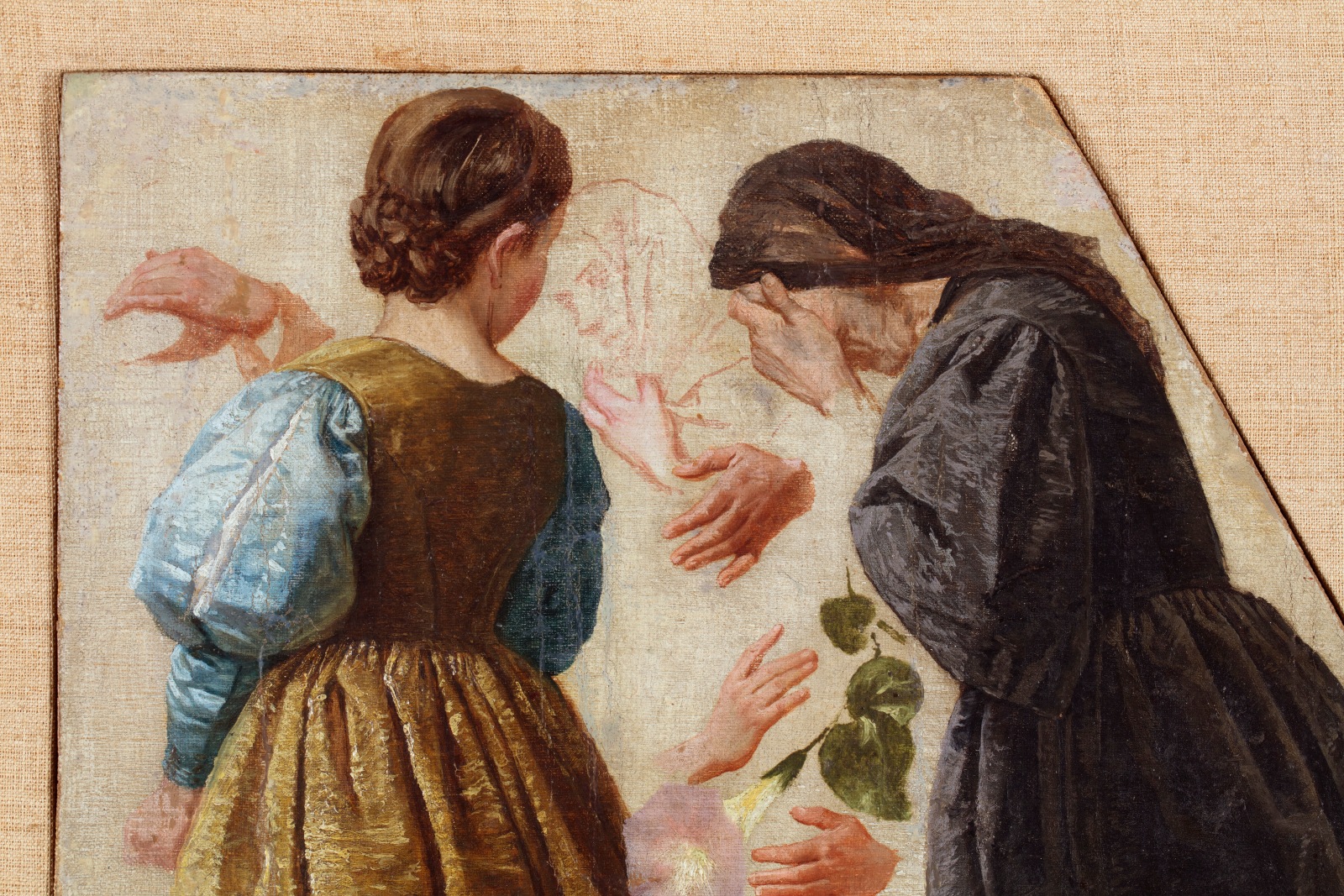 Detail of a painting showing women in prayer
