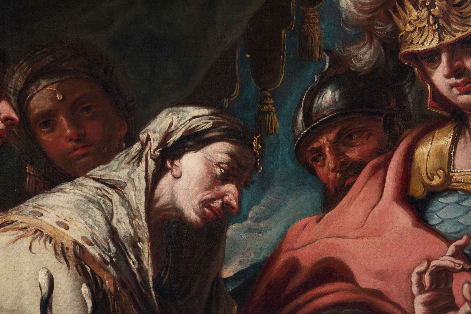 Detail of an oil painting of Alexander the Great with the family of Darius III, the Persian king he had defeated in battle.