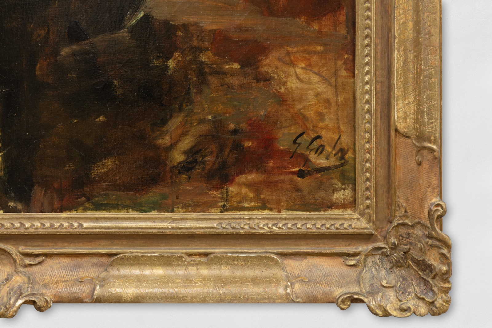 Detail of an oil painting of the Virgin Mary and Jesus Christ along with St. Michael the Archangel, St. Apollonia and a devoted knight.