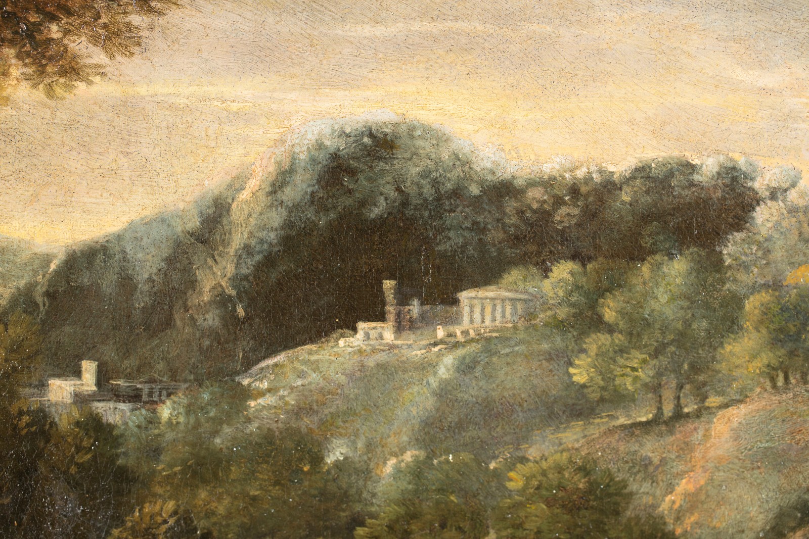 Detail of an oil painting of the Roman landscape.