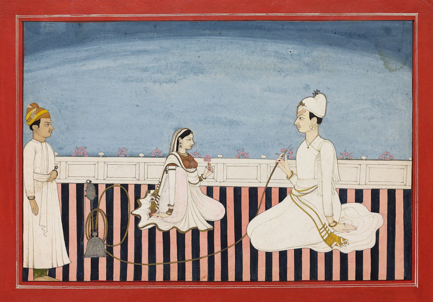 A Prince smoking a Hookah with his Consort, Bhoti, c. 1780