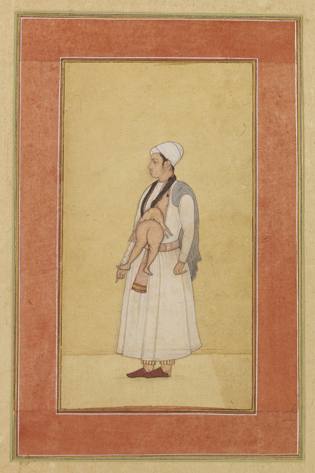 A man with an extraordinary growth from his abdomen – a painting forming the recto of a late 17th century Royal Album page, Mughal, late 17th century