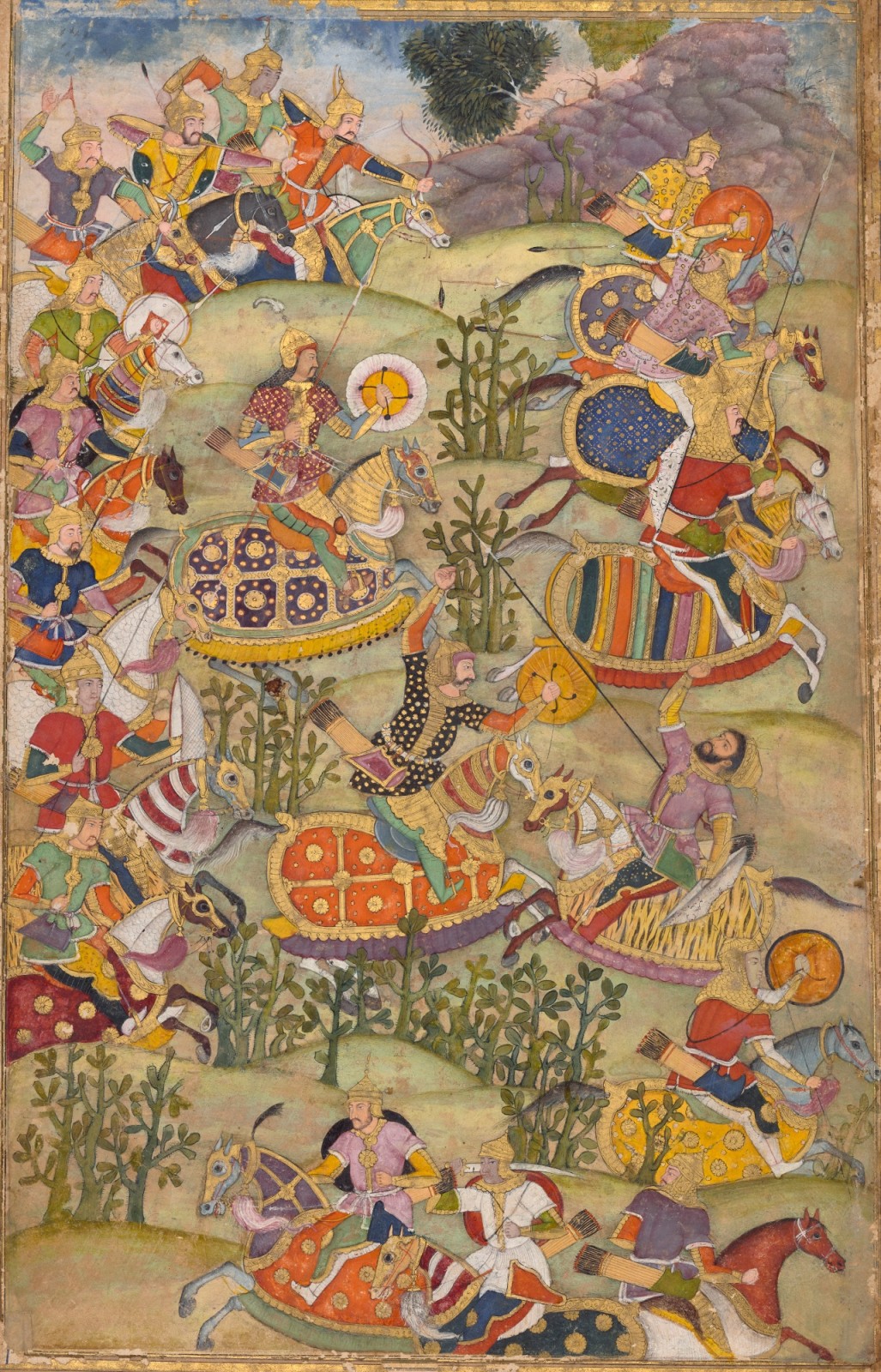 The Battle of Sarnal in Gujarat in December 1572; Page from the Third Akbarnama, Mughal, 1595-1600
