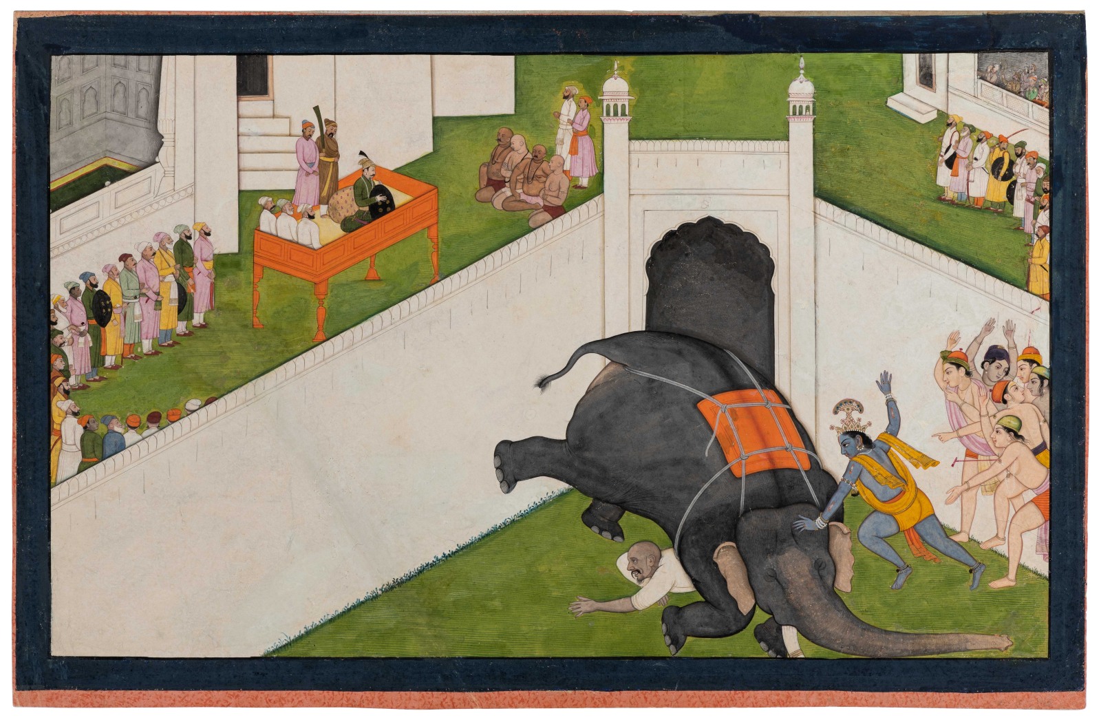 Krishna slays Kuvalayapida; Folio from the ‘Second Guler’ or ‘Tehri-Garhwal’ Gitagovinda, By a Guler artist, 1765–70