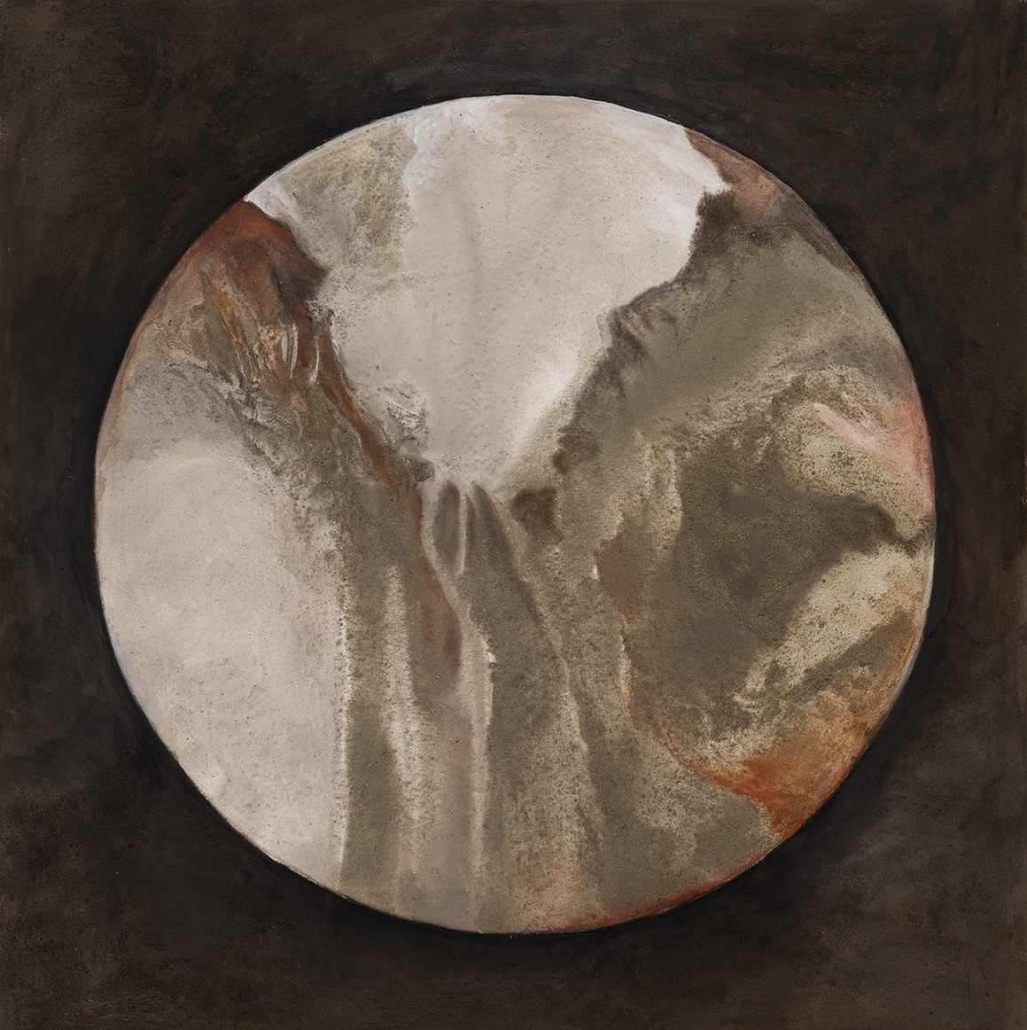Marlene Almeida, Terra Agônica III, 2025, 150 x 150.5 x 3.5 cm, Natural mineral pigments (basalt; clay with hematite (red); goethite (ochre yellow); pyrolusite (black); and kaolin (white)) on canvas, 150 x 150.5 x 3.5 cm