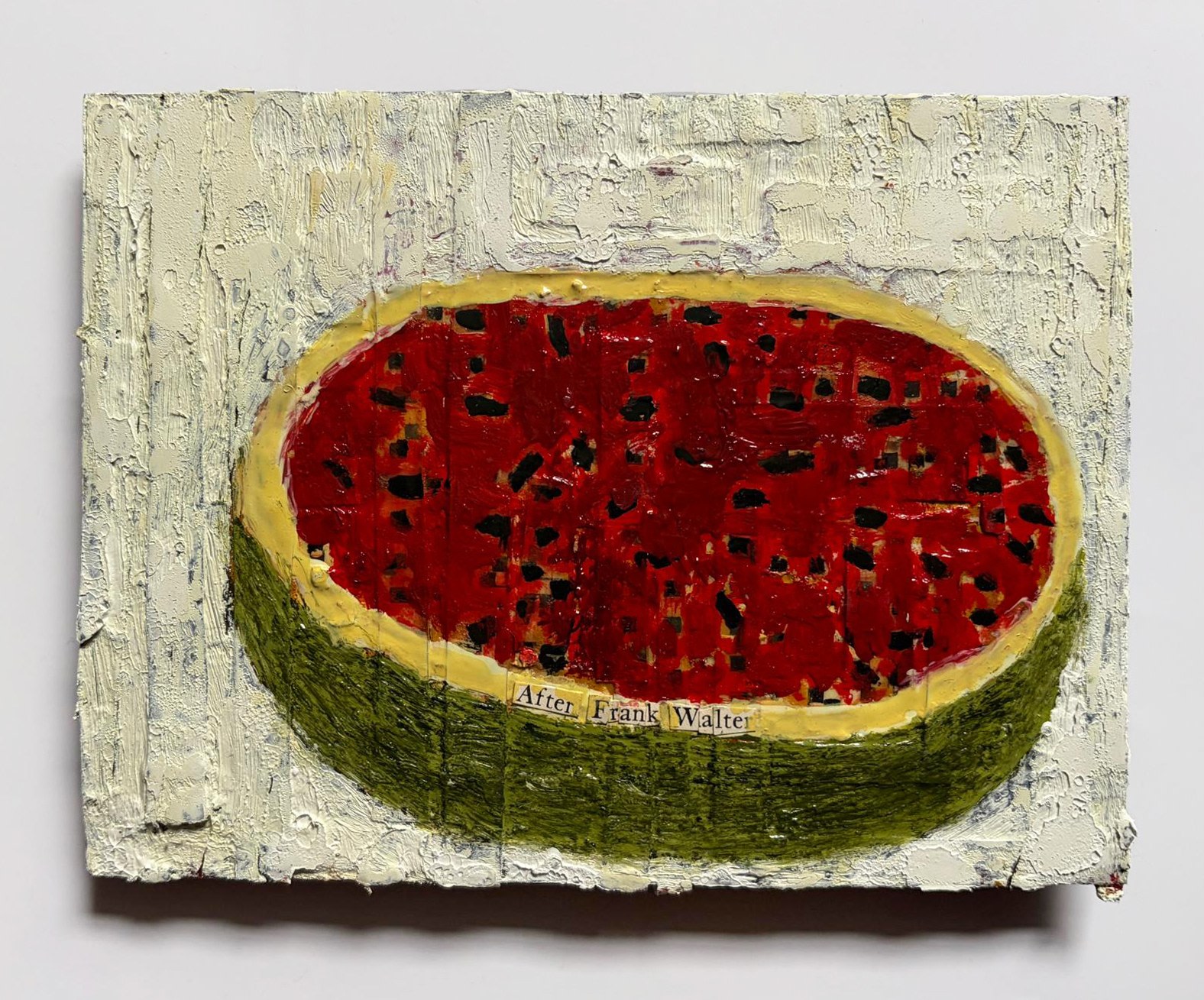 Andrew Cranston, Melon (after Frank Walter), 2025, oil and varnish on hardback book cover, 14.5 x 19.3 cm.