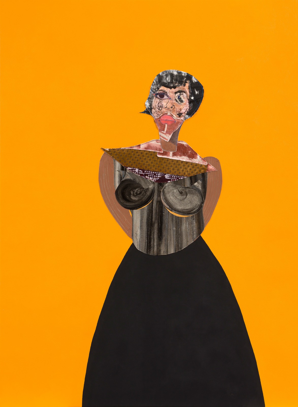 Tschabalala Self
The Witness, 2026
Oil, acrylic, Flashe (vinyl emulsion paint), painted paper, fabric, thread, painted canvas on canvas
172.7 x 127 x 2.5 cm | 68 x 50 x 1 in