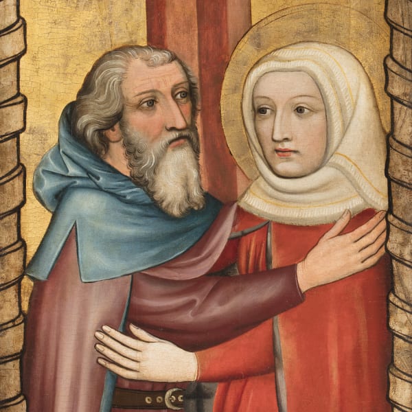 <span class="artist"><strong>Master of the Bamberg Altarpiece</strong></span>, <span class="title"><em>The Meeting of Anna and Joachim at the Golden Gate</em>, c. 1435</span>