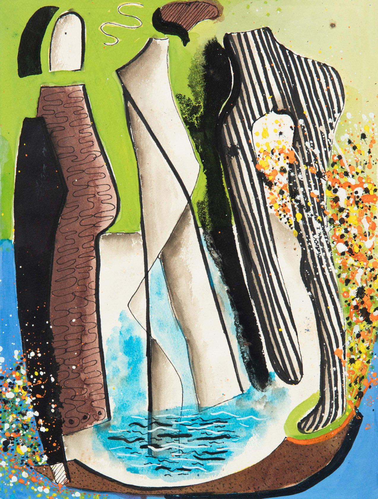 Dusti Bongé, Untitled (Surrealist Composition with Figures and Splatter), circa 1950