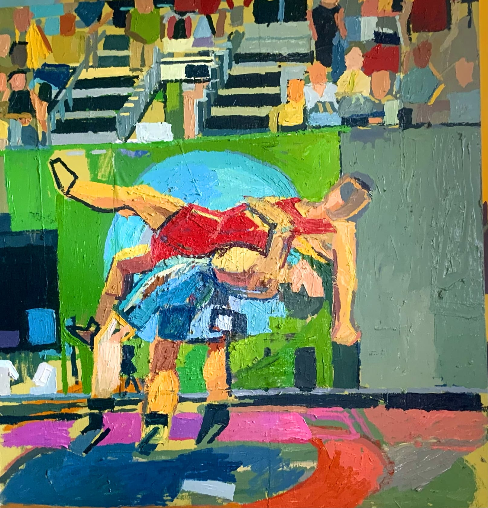 Clintel Steed Olympic Wrestlers #3, 2018 Oil on canvas, 40 x 38 inches (101.6 x96.5 cm)